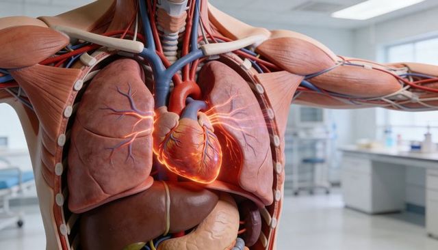 Illuminating heart conduction inside human torso anatomy model for medical teaching