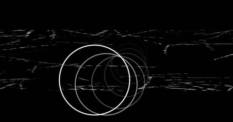 White concentric rings revealing horizontal glitch streaks minimal monochrome geometry