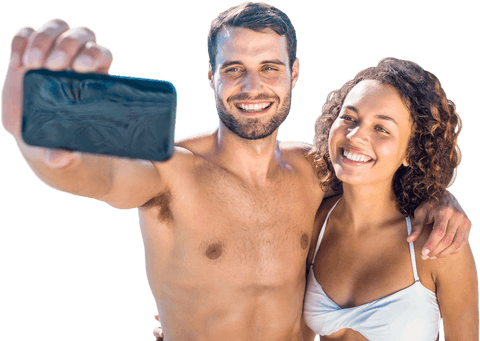 Smiling Couple Taking a Selfie Cutout on Transparent Background