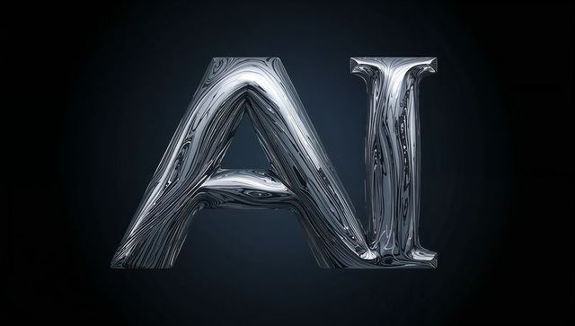 Chrome ai letters with marbled swirl reflective metal typography and studio-light halo