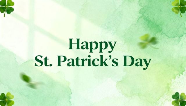 Happy st. Patrick's day watercolor background with floating shamrocks minimal greeting