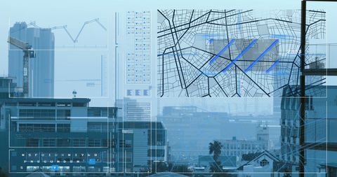 futuristic interface with data over modern cityscape - Download Free Stock Images Pikwizard.com