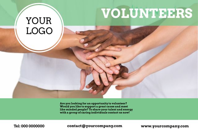 Image depicts diverse hands placed together, signifying teamwork and social solidarity. Ideal for campaigns promoting volunteerism, charity causes, community building activities, or civic engagement initiatives. Can be used by NGOs, community organizations, or social enterprises to inspire collaboration.