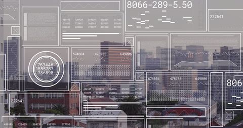 Financial Data Processing Overlay on Cityscape - Download Free Stock Images Pikwizard.com