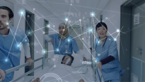 Digital Network Overlays on Diverse Doctors Rushing Patient