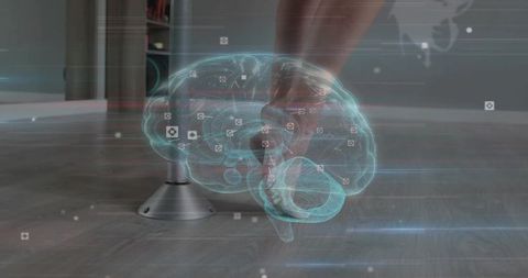 Futuristic 3D Brain Hologram Concept in Modern Studio