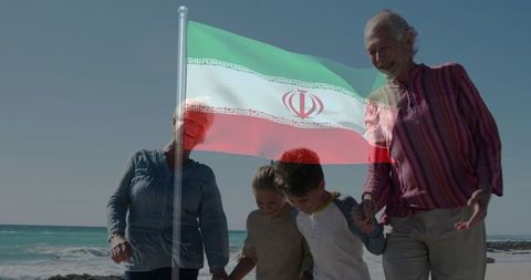 Multigenerational Family Enjoying Beach Walk with Heritage Pride