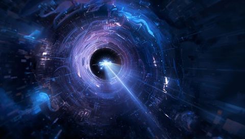 Ai-generated science fiction wormhole and data tunnel with energy beam