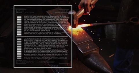 Blacksmith Working in Workshop with UI Elements Overlay
