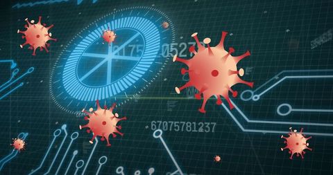 Virus Particles on Digital Interface with Circuit Traces - Download Free Stock Images Pikwizard.com