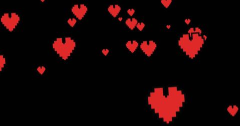 Digital red hearts on black background