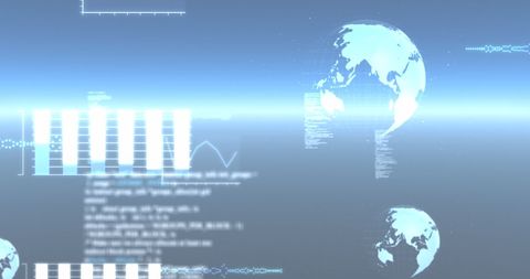Digital Interface with Spinning Globes and Statistics on Blue Background - Download Free Stock Images Pikwizard.com
