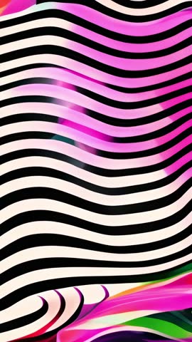 Waving Black Stripes Over Cream Backdrop with Magenta and Green Fluid Pulses — Vertical Loop