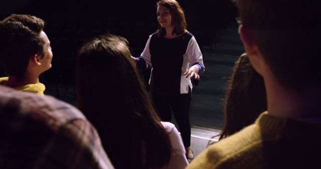 Drama Teacher Giving Instructions to Student Actors on Stage - Download Free Stock Images Pikwizard.com