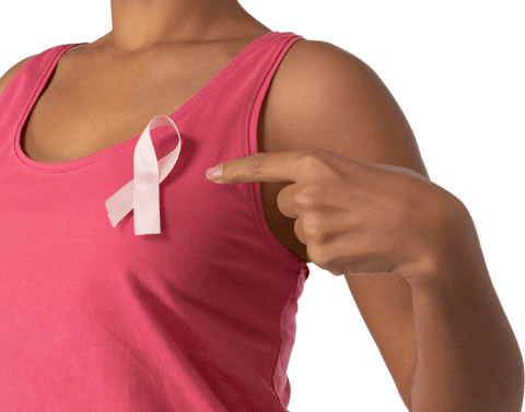 Transparent Background Woman Pointing at Pink Breast Cancer Awareness Ribbon
