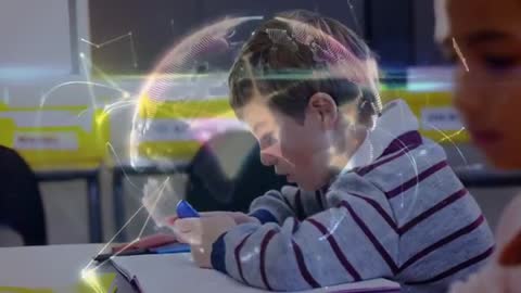 Child Engaging with Digital Learning in Tech-Enhanced Classroom