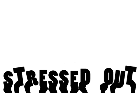 Silhouette hands holding stressed out message on transparent background