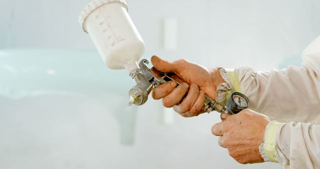 Auto Painter Holding Spray Gun in Workshop - Download Free Stock Images Pikwizard.com