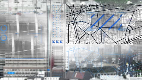 Digital Interface Concept with Cityscape and Data Analysis