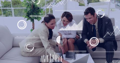 Experts Analyzing Financial Data With Virtual Graphics Interface