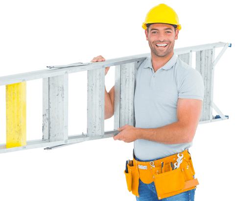smiling construction worker carrying ladder transparent background - Download Free Stock Videos Pikwizard.com