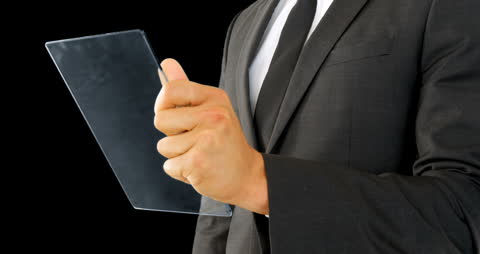 Businessman Using Futuristic Touchscreen Technology