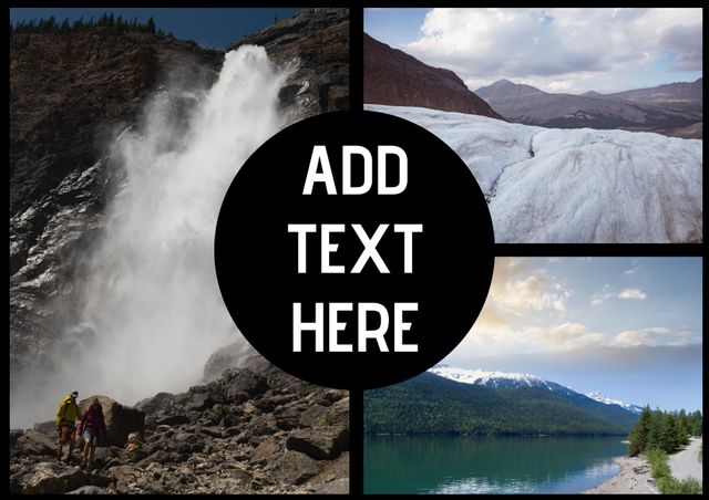 This template is perfect for travel blogs and campaigns centered around nature and adventures. Featuring a powerful waterfall, ice glacier, and serene mountain lake, this collage highlights diverse natural sceneries ideal for promoting outdoor activities, adventure travel, and environmental awareness. Ideal for bloggers, eco-campaigns, and adventure-themed content.