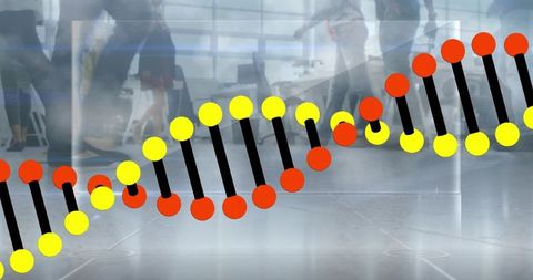 Animated DNA Strand Superimposed on Business Office Background