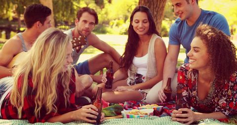 Young Adults Enjoying Outdoor Picnic in Sunny Park - Download Free Stock Images Pikwizard.com