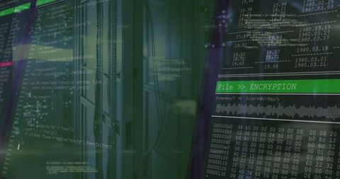 Server rack with encryption codes in data center