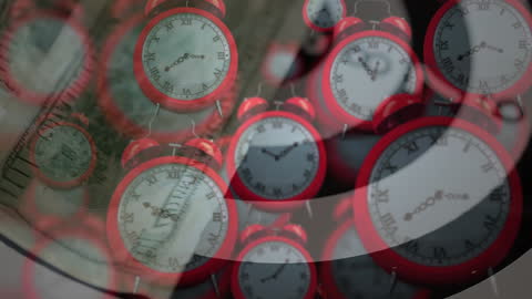 Clocks Overlapping with Banknotes Conceptual Animation