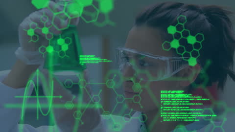 Scientist Analyzing Data with Virtual Interface in Laboratory