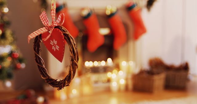 Cozy Christmas Fireplace with Festive Decorations and Stockings Hanging - Download Free Stock Images Pikwizard.com