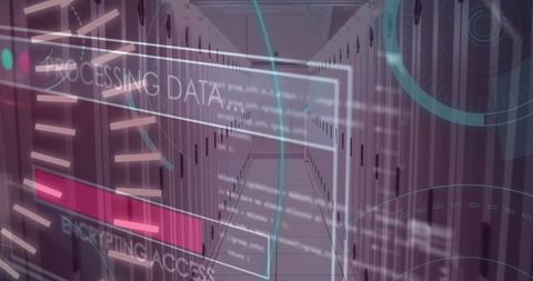Futuristic network security interface in empty data center