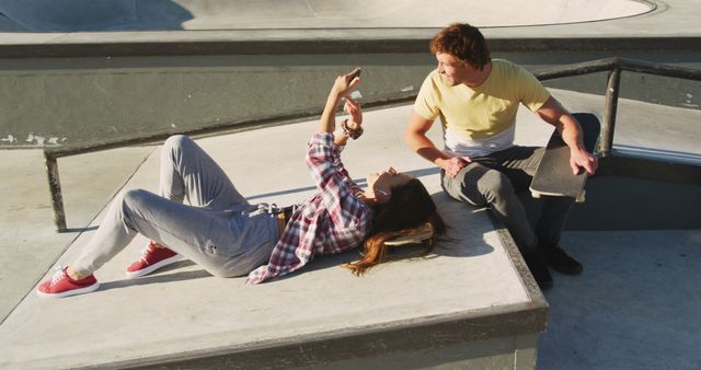 Teen Friends Relaxing at Skatepark Taking Selfie - Download Free Stock Images Pikwizard.com