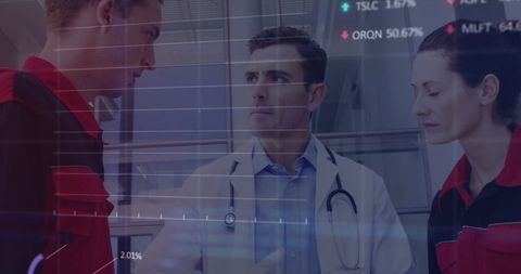 Doctor analyzing data with medical team background