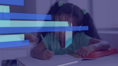 Digital Futurism Overlays Girl's Classroom Exploration