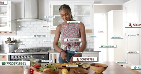 Healthy Lifestyle Woman Enjoying Organic Meal Prep in Bright Kitchen