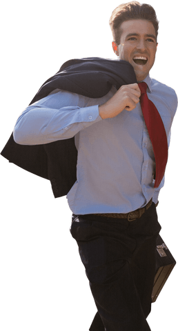 Cheerful Businessman Running with Suitcase Transparent