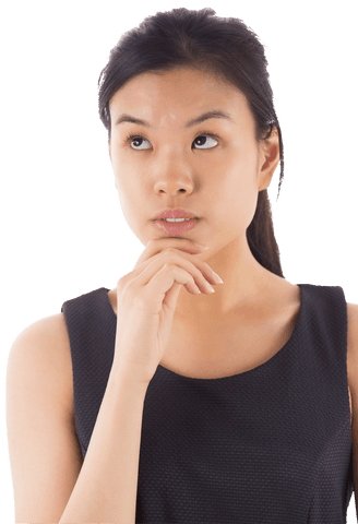 Thoughtful Asian Businesswoman Thinking on Transparent Background