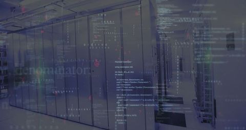 Code Overlay on Aisle of Server Cabinets in Data Center - Download Free Stock Images Pikwizard.com