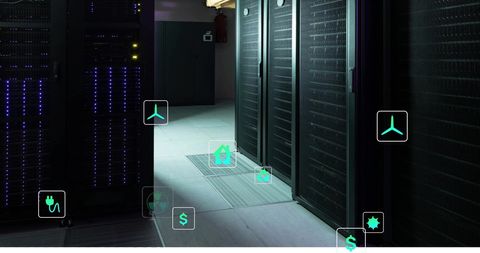 Eco-Friendly Technology Icons Over Data Servers - Download Free Stock Images Pikwizard.com