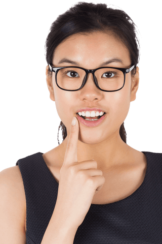 Surprised Asian Businesswoman with Eyeglasses on Transparent Background