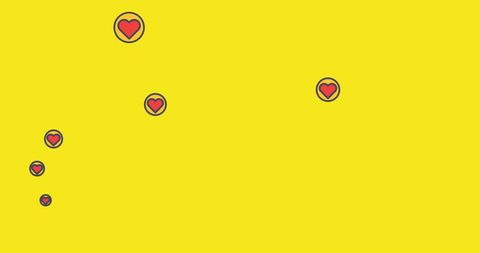 Floating heart emojis on vibrant yellow background