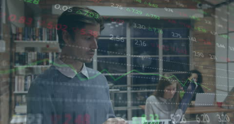 Business Professional Analyzing Market Data with Technology Overlay