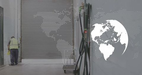 Warehouse Worker Cleaning Facility Floor with Maintenace Tools