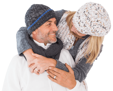 Transparent Elderly Couple Embracing with Joyful Expressions