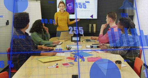 Business Woman Presenting Graphs to Team in Meeting