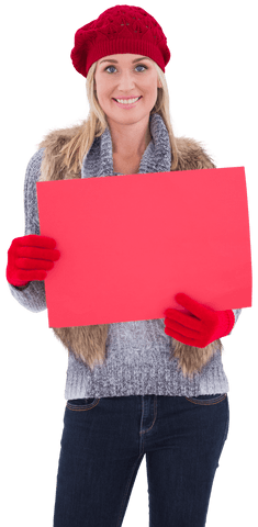 smiling woman holding red banner with transparent background - Download Free Stock Videos Pikwizard.com