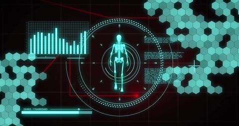 Futuristic medical technology digital skeleton scan interface